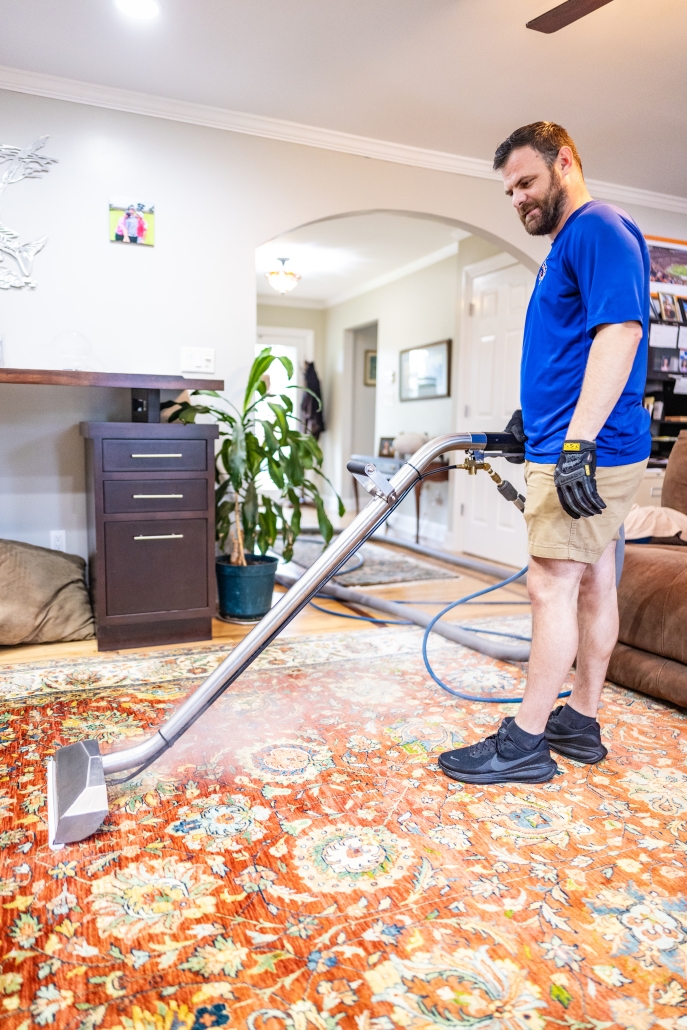 Five Step Carpet Care - 2026 125 Man steaming oriental rug, carpet cleaning in Asheville NC